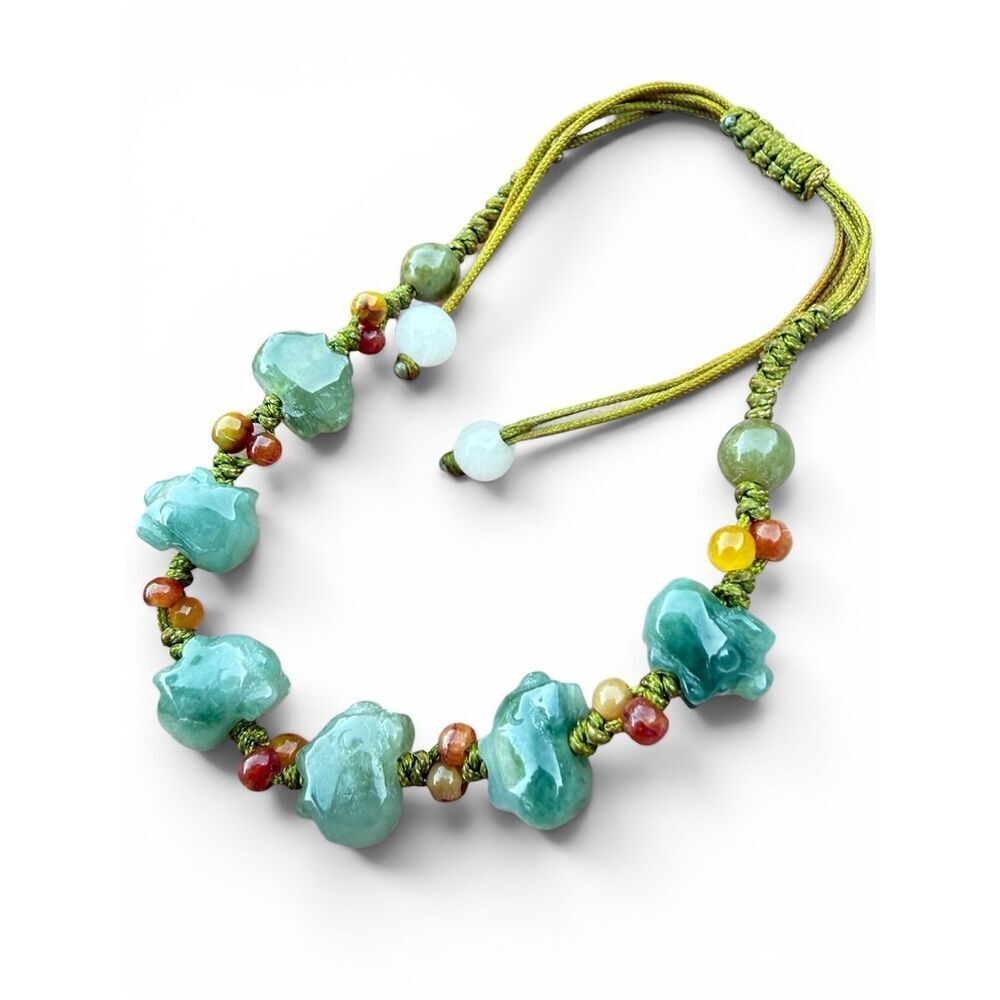 Green Jade Pig Bracelet Adjustable Handcrafted Stone Bracelet Women